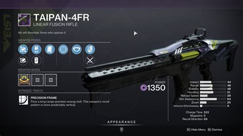 Destiny 2 taipan 4fr god roll pve - 04‏/09‏/2022 ... The best PvE Taipan-4FR perks in Destiny 2 · Field Prep is the most versatile in this situation, with the ability to grant higher handling and ...